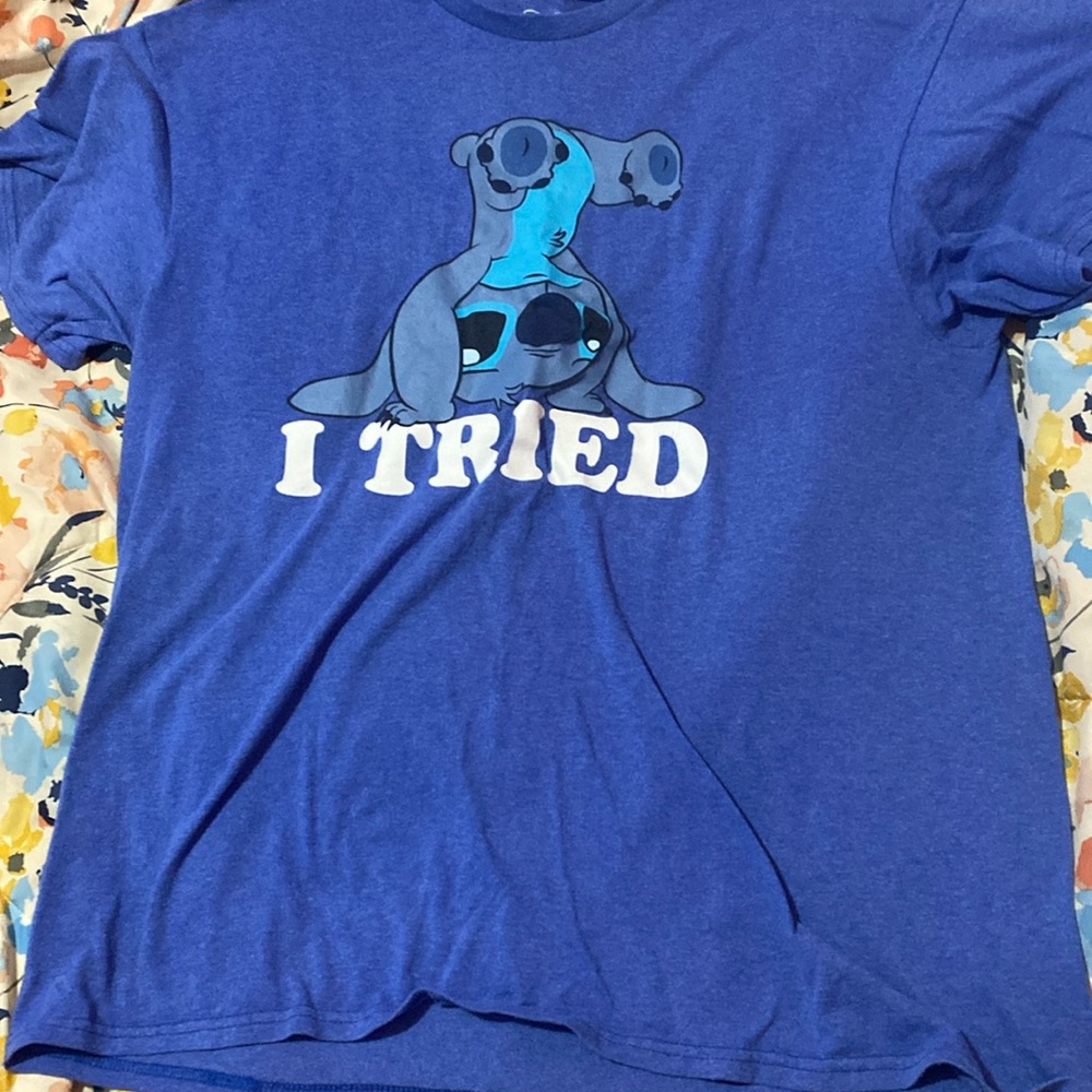 A I tired stitch shirt color blue